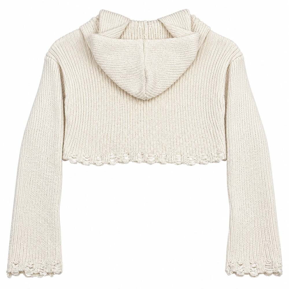 Y2K Moon & Madison Zip Up Knit Hoodie Size L Cream Cropped - Picture 2 of 6